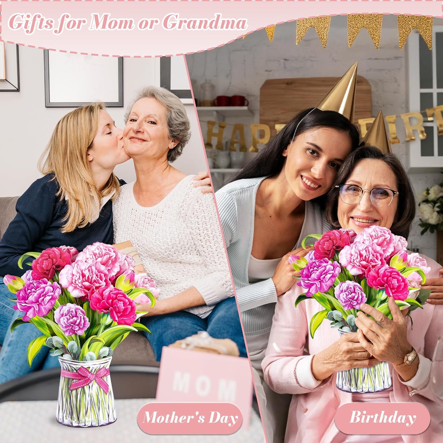 Airpark Pop Up Flower Card, 3D Greeting Card – Pink Carnations – For Mom, Grandma – Ideal for Mother’s Day, Birthday, Appreciation