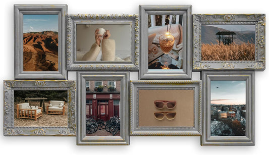 Jerry & Maggie 6 Opening Collage Photo Frame Rustic 23×18 Vintage Embossed Finish PVC Picture Frames Selfie Gallery Collage Wall Hanging For 6×4 Photo, Vintage