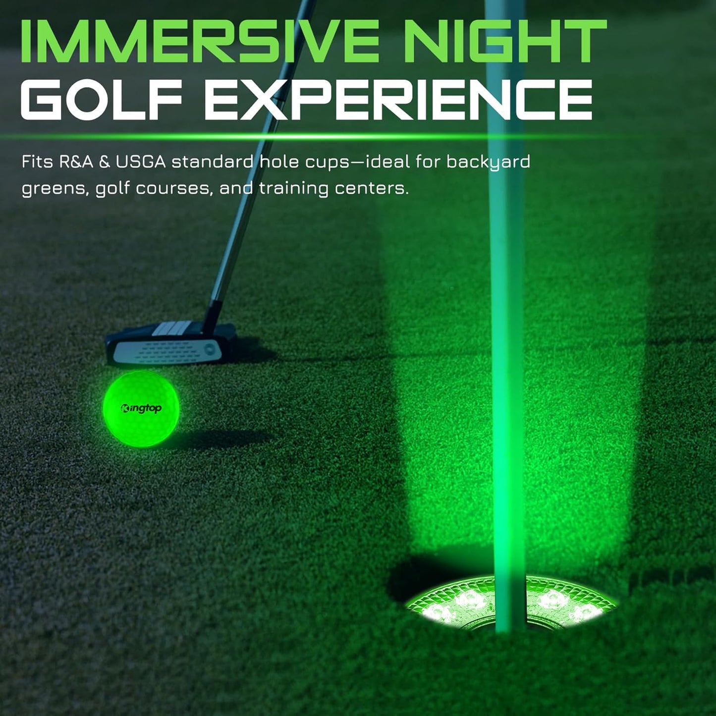 KINGTOP Rechargeable LED Golf Hole Light - Waterproof, Focused Illumination Lens, Remote-Controlled, Perfect for Backyard Night Golf Practice Putting Green Cup Lights, Camping, Outdoor Party