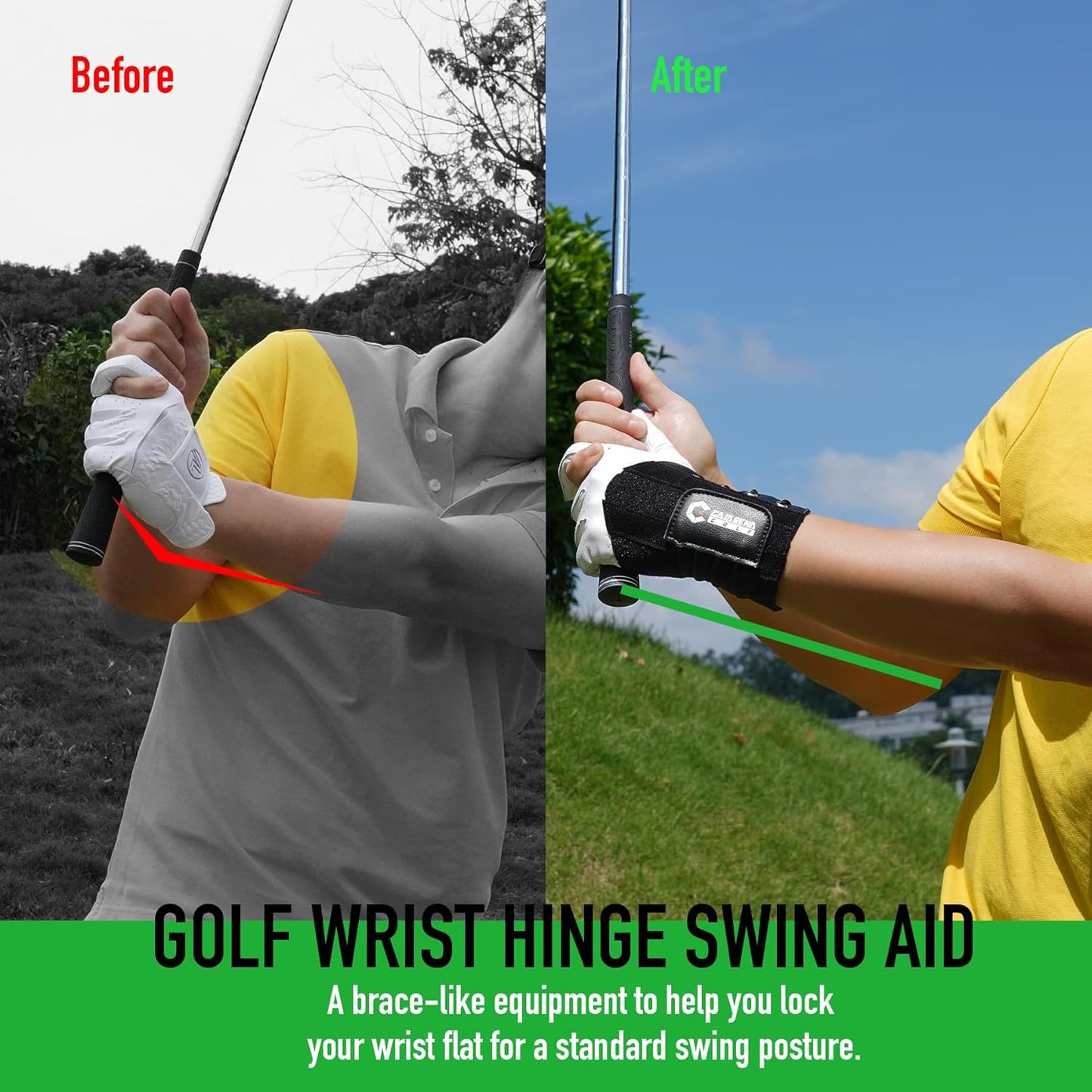 GAIARENA Golf Wrist Brace Wrist Hinge Swing Aid, Efficient Golf Swing Training Equipment to Correct Wrist’s Angle & Develop Muscle Memory for Beginner Golfers