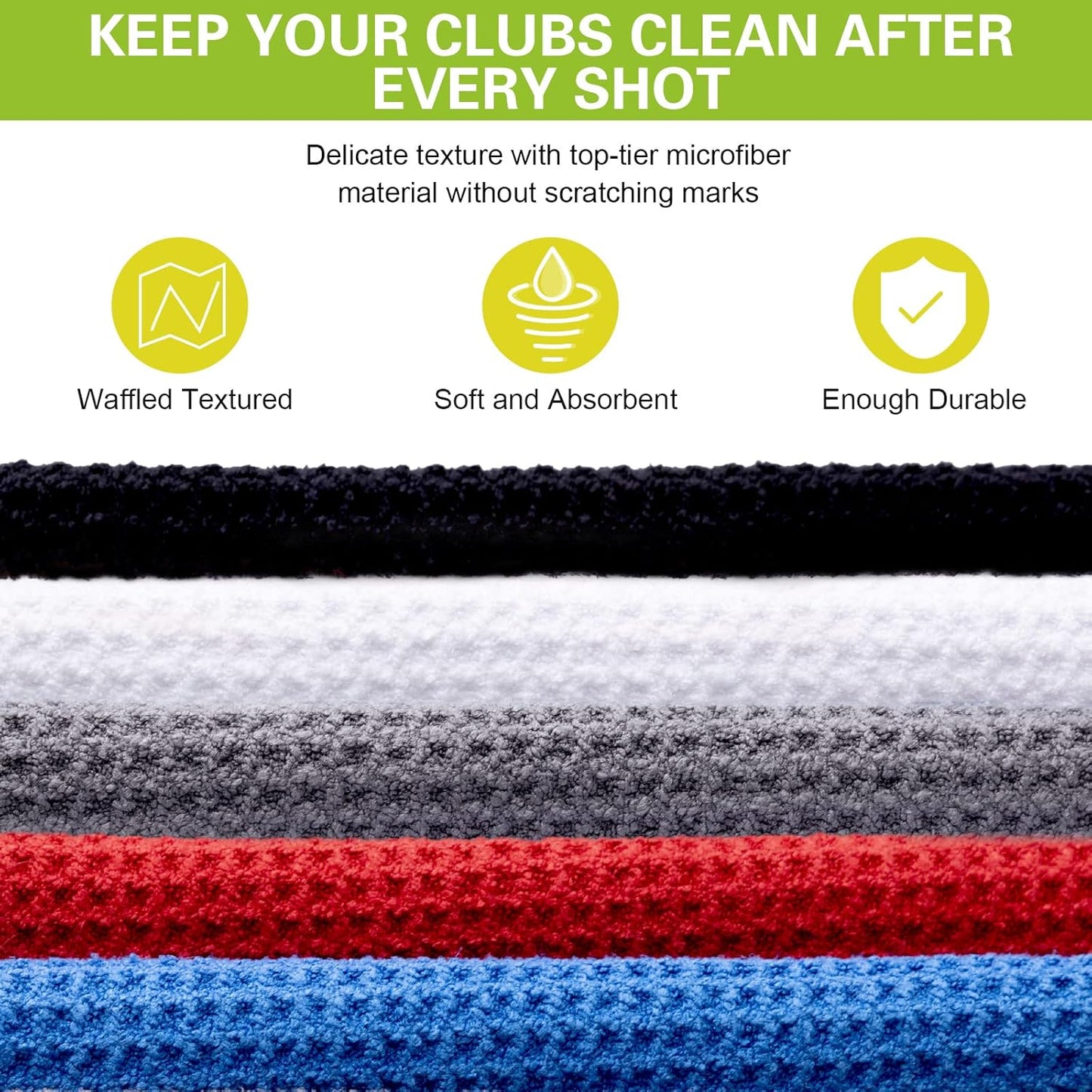 Tatuo 20 Pack 5 Colors Microfiber Golf Towel with Hook Clip Waffle Pattern Golf Towel Accessories for Men Women Convenient Gadgets Sports Fishing Bag for Home Gym Kitchen(20 Pcs)