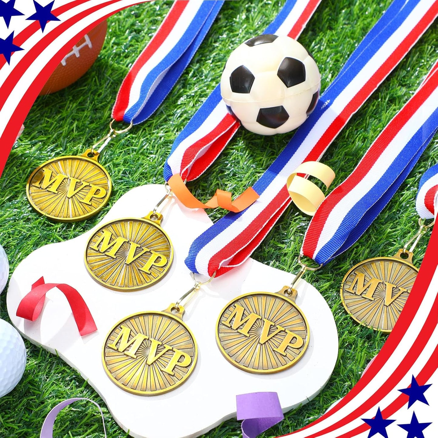 30 Pcs 2'' MVP Award Medals Bulk with Neck Ribbons Gold Champ Trophy Most Valuable Player for Adults Games Sports Events Party Prizes Football Baseball Soccer Basketball Softball MVP Gift