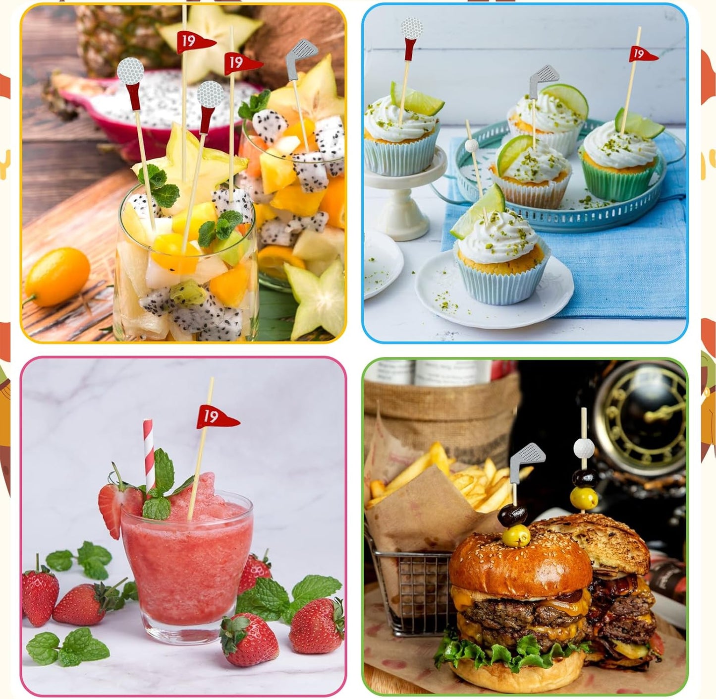 200Pcs Golf Cocktail Picks,4.7 Inch Golf Theme Toothpick Sandwich Fruit Cocktail Picks for Golf Catered Events Buffet Party Holiday Supplies,Style B