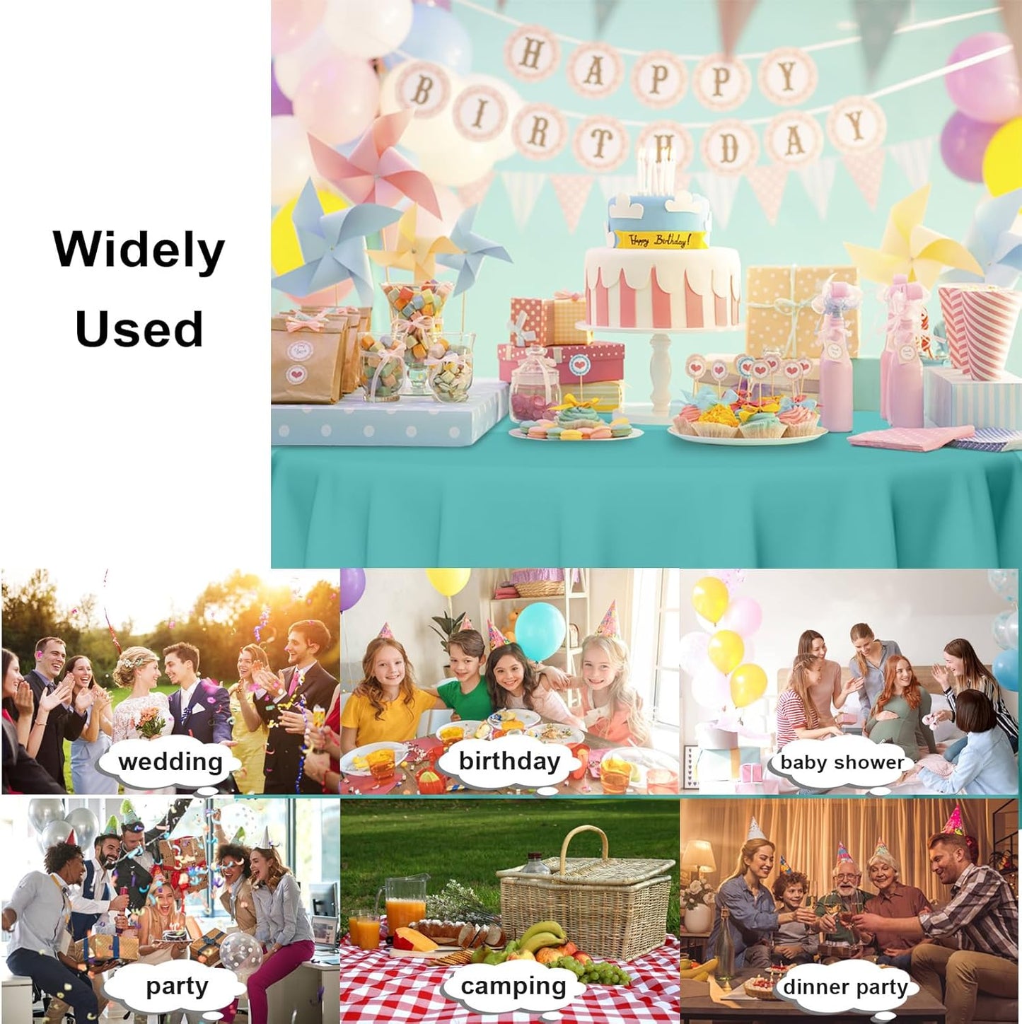 6 Pack Round Disposable Aqua Tablecloth, Aqua Plastic Table Cloths for Parties Disposable, 84x84 in Waterproof Camping Tablecloth for Birthday Party Baby Shower Picnic School