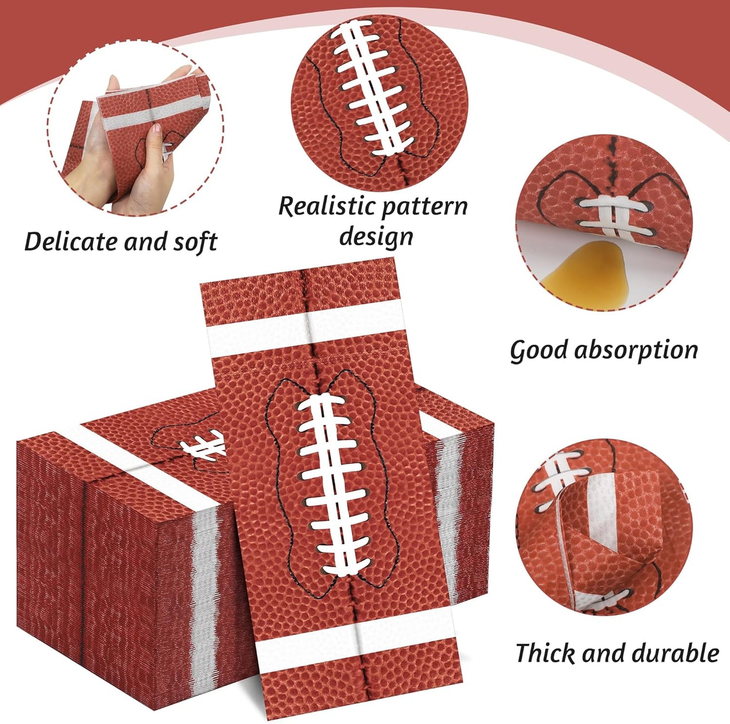 100 Pieces Football Napkins Disposable Football Party Napkins 7.8 x 4.3 Inches Football Paper Cocktail Napkins Football Birthday Supplies Decorations for Football Party Game Day
