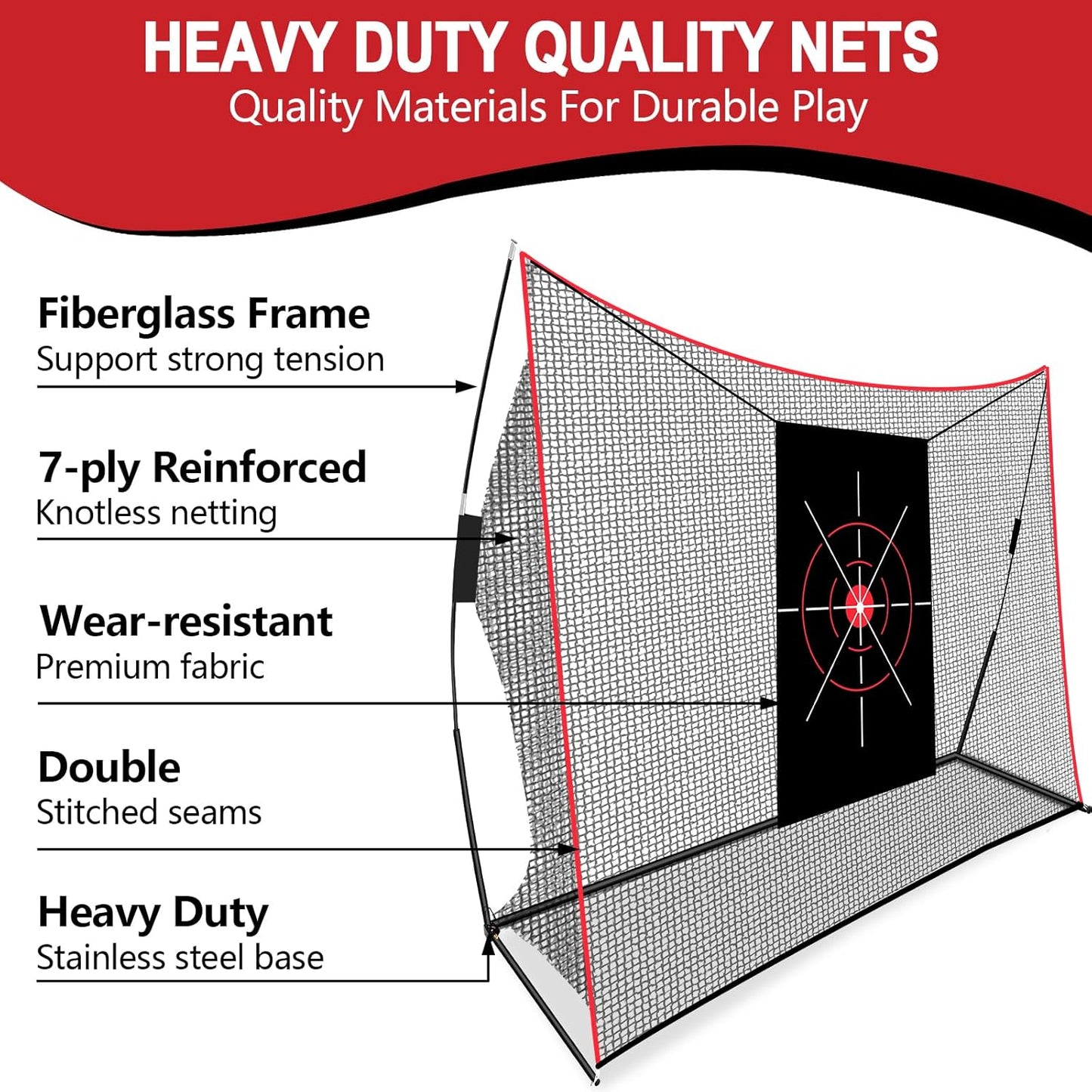 Golf Practice Net 10x7FT, Heavy Duty Golf Hitting Net with Target Net, Indoor Outdoor Training for Backyard Driving & Garage, Complete Set with Golf Balls & Tees, Turf, Carry Bag