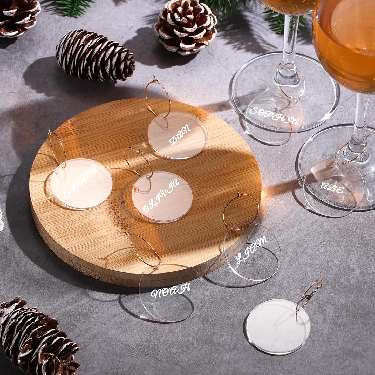 Tondiamo 40 Pcs DIY Wine Charms for Glasses Acrylic Wine Charms with Rings Tags Marker Pen Blank Glass Labels Bulk for Stem Cocktail Champagne Wedding Dinner Party Favor