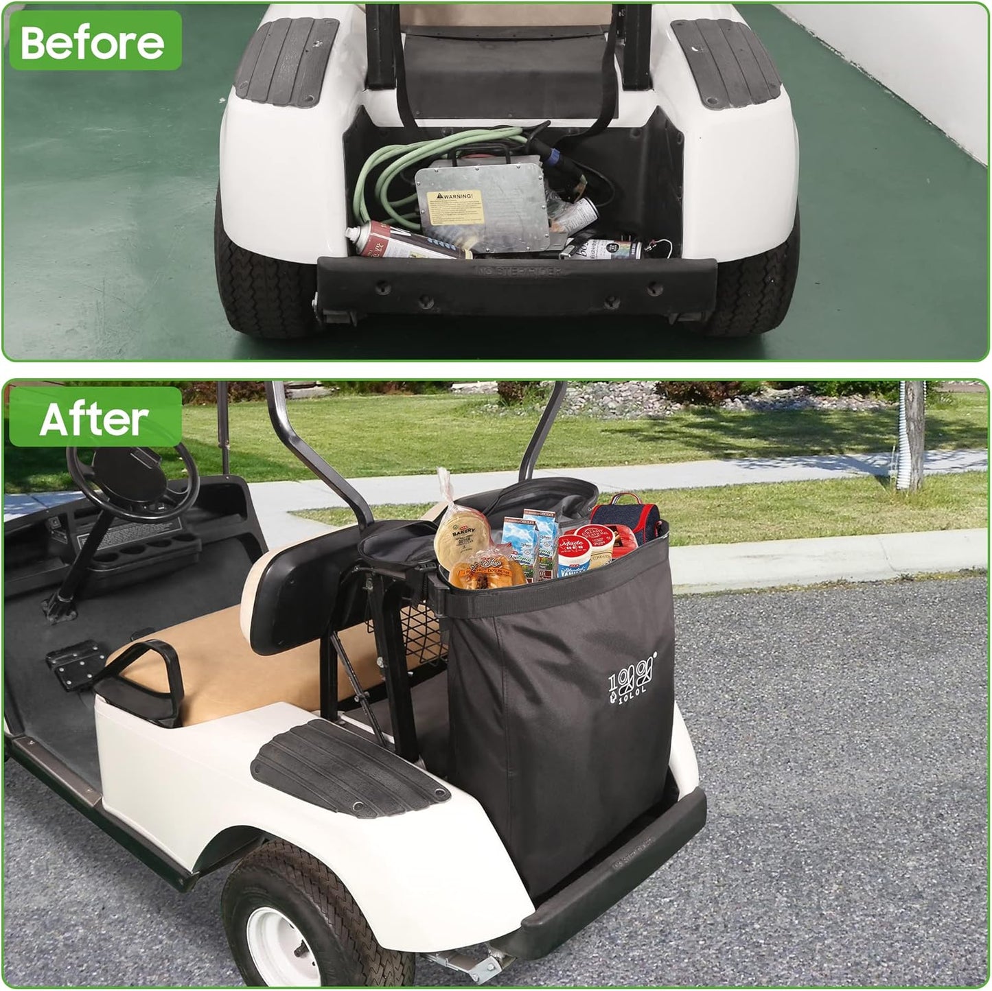 10L0L Golf Cart Cargo Bag,Big Storage Bags for 2 Passenger Golf Cart Trunk, Shopping Bag for Yamaha,Club Cart DS/Precedent,EZGO RXV/TXT,Expand Storage Space,With Zipper