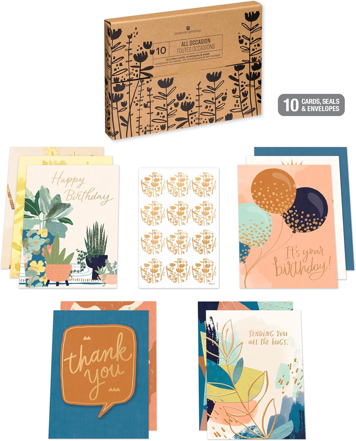 American Greetings 10-Count All Occasions Card Bundle with Envelopes- Birthday, Congrats, Support, Friendship, Thank You, and Sympathy