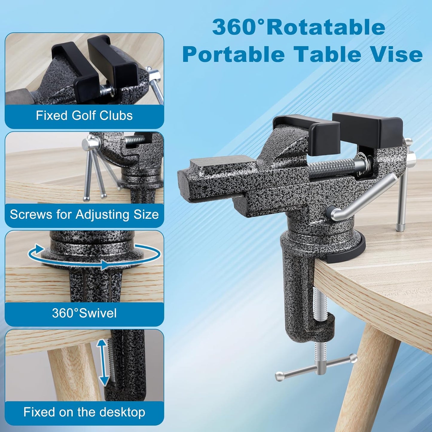 Golf Club Grip Vise Clamp Kit, Golf Grip Tape Remover Tool for Regripping, Include Portable Table Vise/Scraper/Hook Knife/Gloves/Rubber Sleeve/ 13PCS Double-Sided Tapes