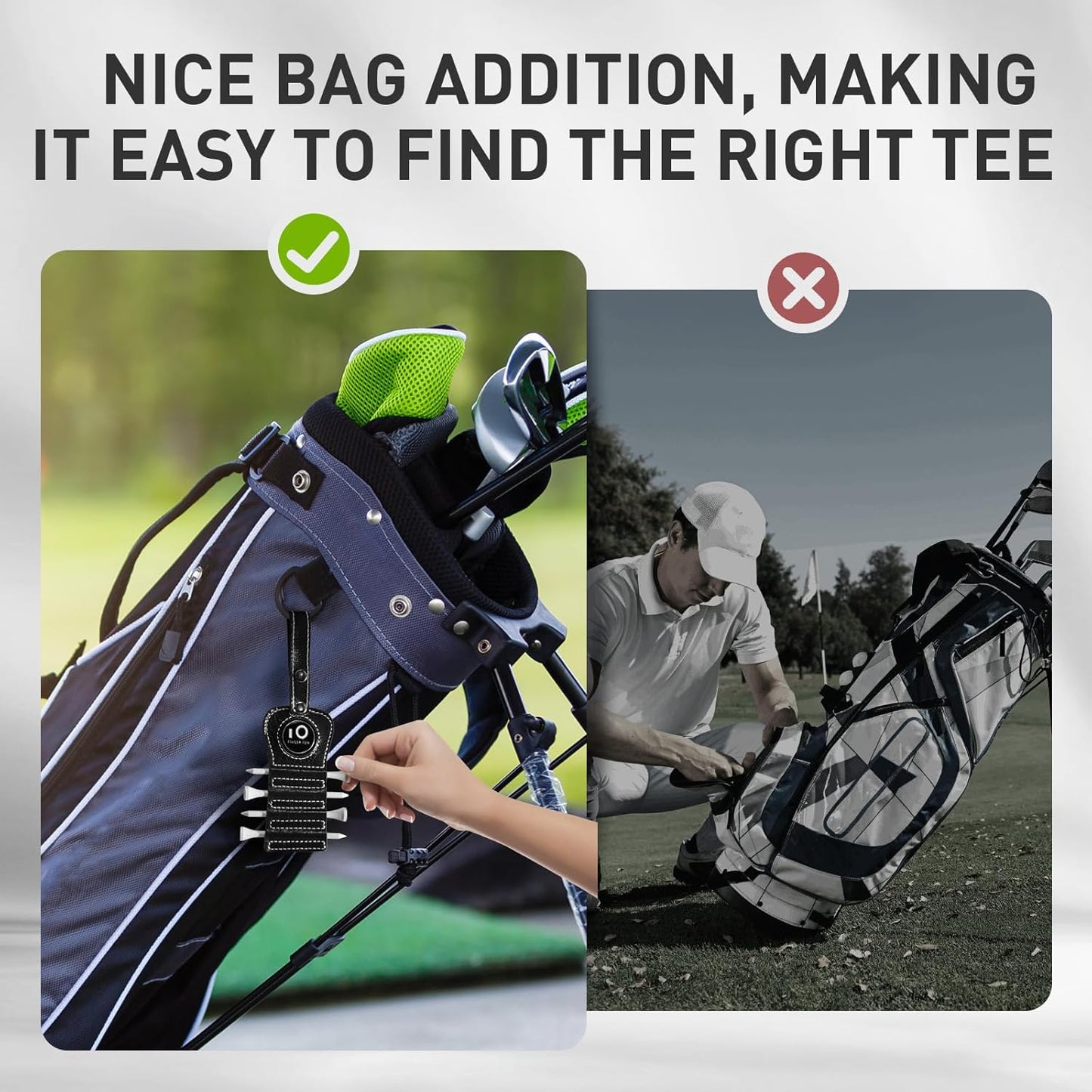 FINGER TEN Golf Tee Holder with Ball Marker and 4 Pcs Wood Tees Value 1/2 Pack, Luxury Leather Gift Hook to Golf Bag Belt Clip