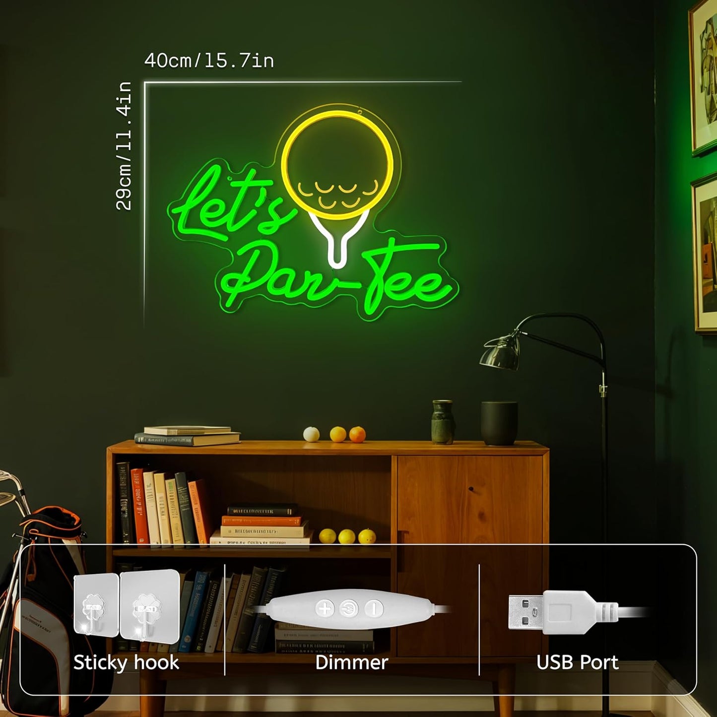 Let's Par Tee Neon Sign Funny Golf Neon Light for Wall Decor USB Dimmable Golf Ball Led Sign for Golf Party, Bar, Game Room, Man Cave Decor