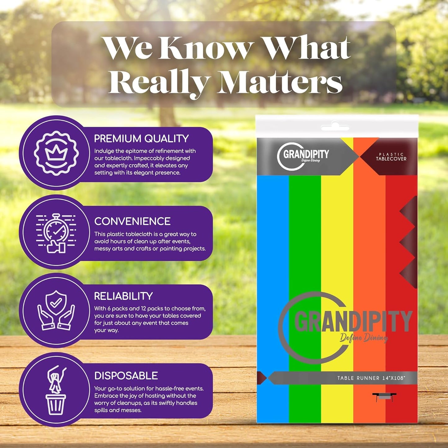 Grandipity Carnival Pride Rainbow Banner Theme 12 Pack Premium Disposable Plastic Tablecloth 54 Inch. x 108 Inch. Decorative Rectangle Table Cover