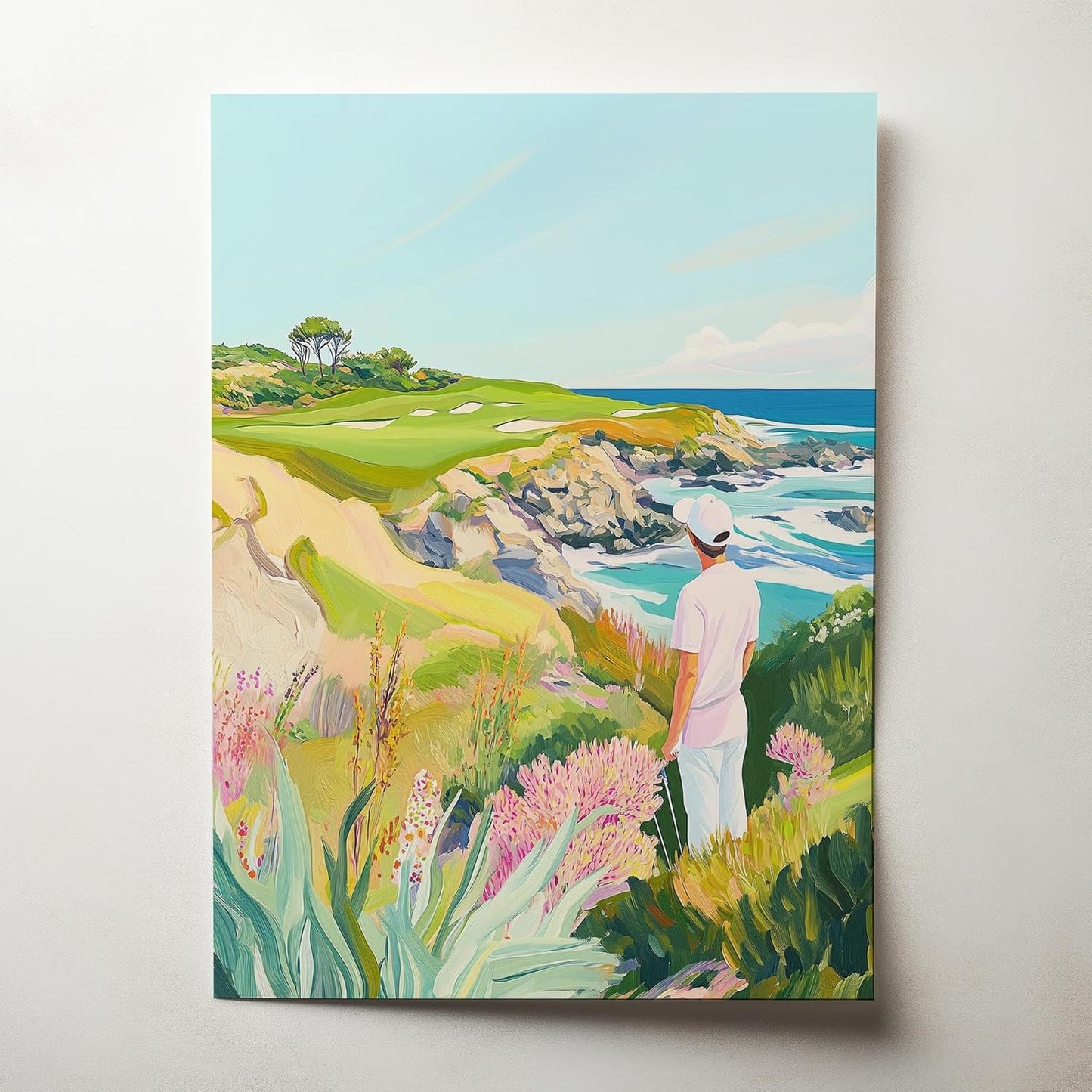 Golf Course Floral Pastel Art Print Posters - Premium Giclee Fine Art Prints - Golf Course Home Decor Posters, Golfer Art Prints for Home and Office Decor - Vintage Aesthetic, Ready to Frame