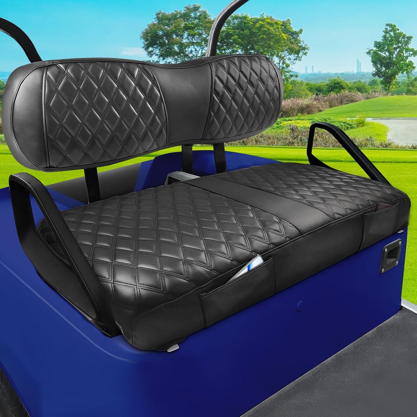 Club Car DS 2000.5-Up Seat Covers, Golf Cart Seat Covers for Club Car DS OEM Ordinary Seat, Front Seat Cover with Concave and Convex Design, Thick Vinyl Leather Comfortable