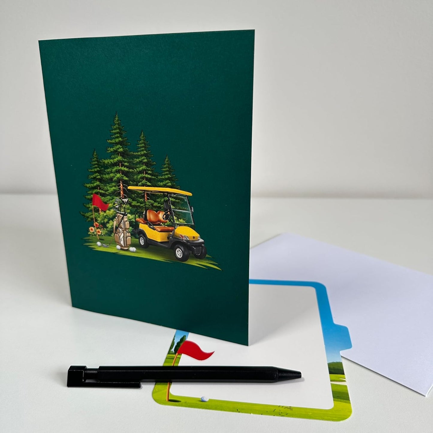 Pop Up Greeting Card Golf Cart Course Field Tournament Birthday Thank You Anniversary Holiday for Him Husband Boyfriend Adventure Outdoor Sport Vacation
