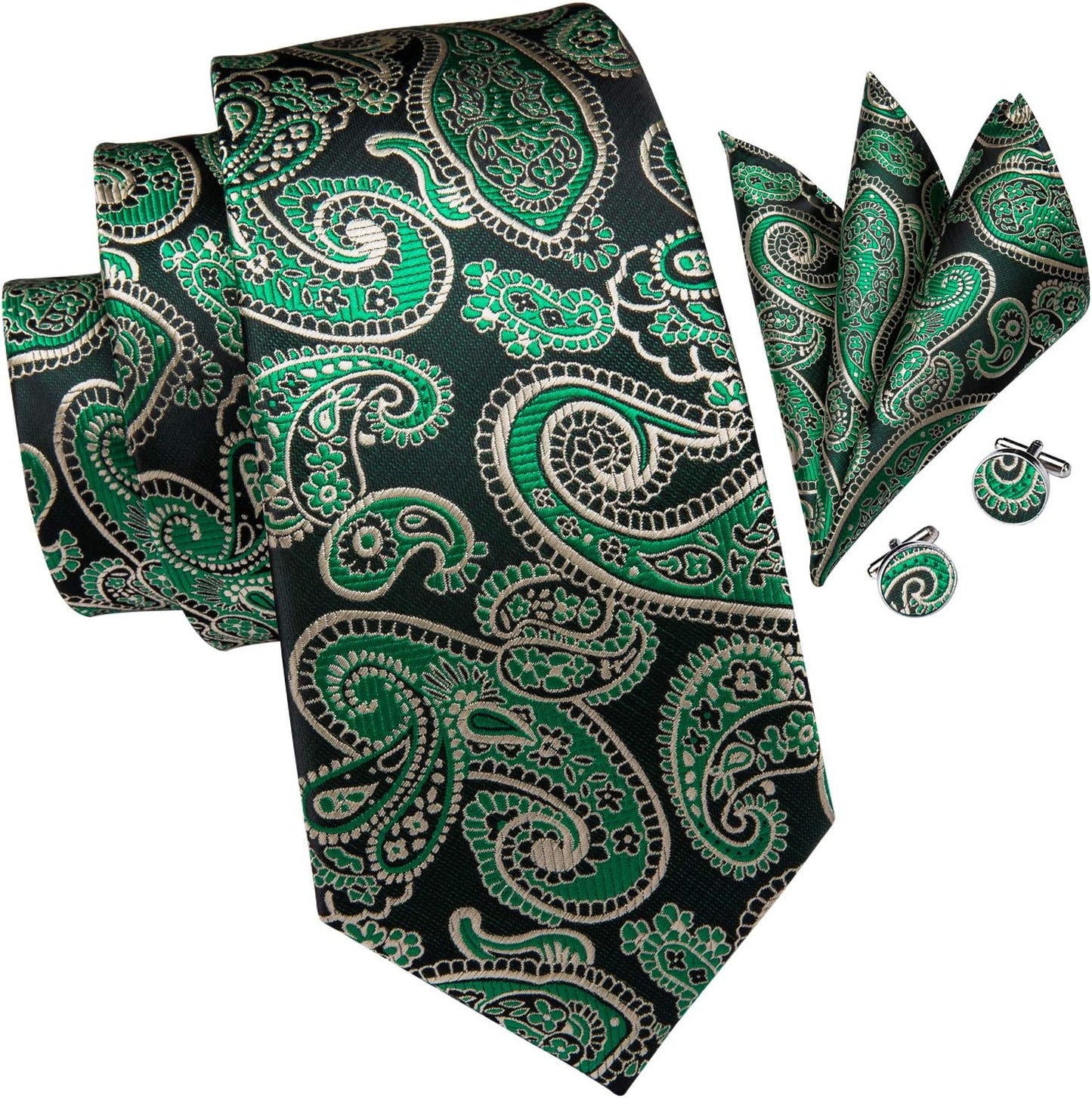 Hi-Tie Men 63inches Tie Set Extra Long Necktie Paisley Tie Pocket Suqare Cufflinks Big and Tall Men Tie