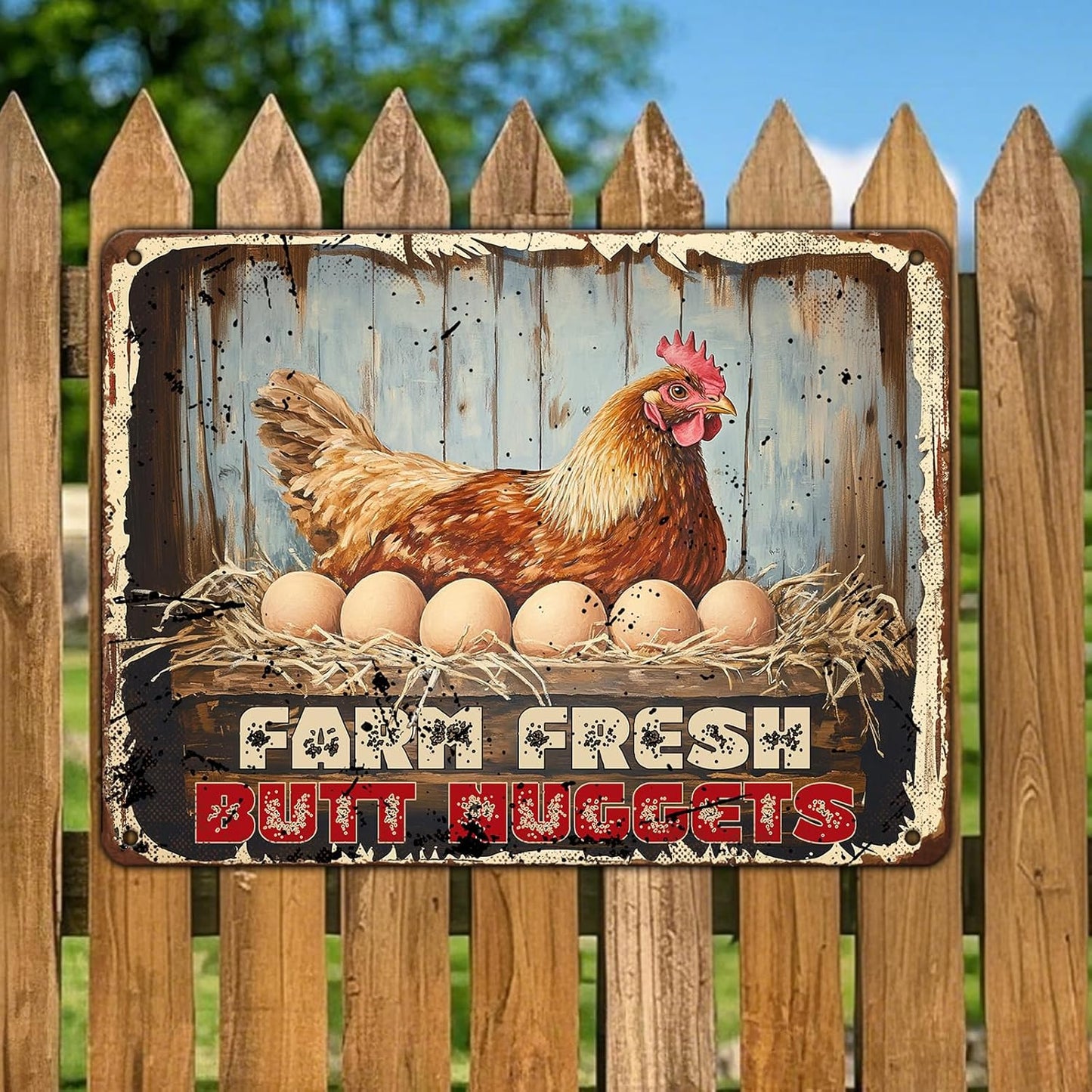 Chicken Coop Signs Funny Metal Signs Chicken Decor Farm Rooster Yard Decor Vintage Tin Sign Chicken Decorations For Home Farm Fresh Butt Nuggets Sign 12x16 Inch