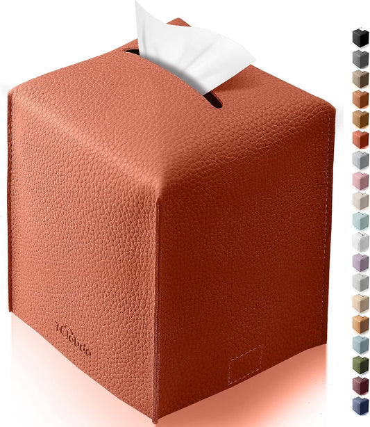 Tissue Box Cover for PU Leather, Modern Simple Solid Color Holder Square Tissue Bag, Ideal for Bathrooms,Office,Car,Outdoor Tent,Dining Table,5"X5"X5", Single Dry Rose