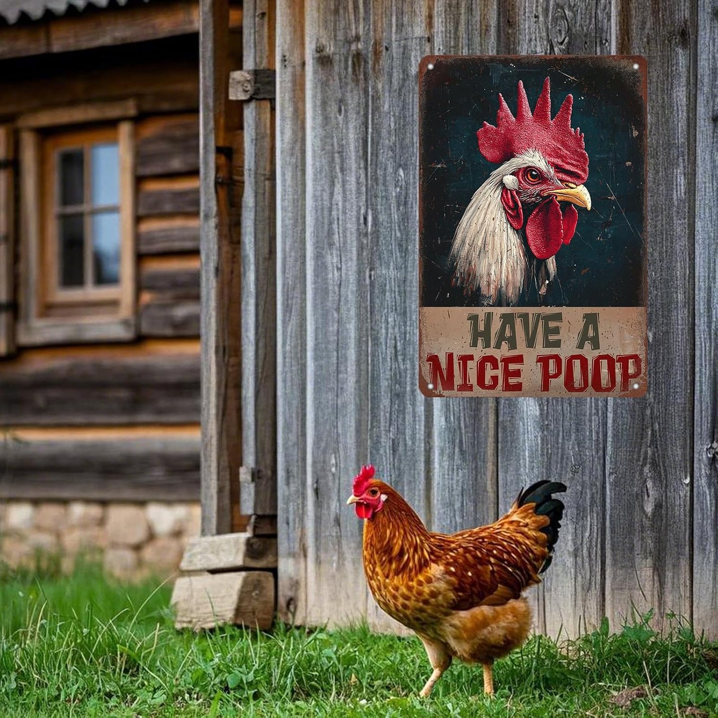 Vintage Chickens Have A Nice Poop Metal Tin Sign 12x8 Inch Chicken Funny Metal Poster Funny Chicken Tin Sign Home Kitchen Garden Bar Pub Restaurant Bathroom Are Wall Decor