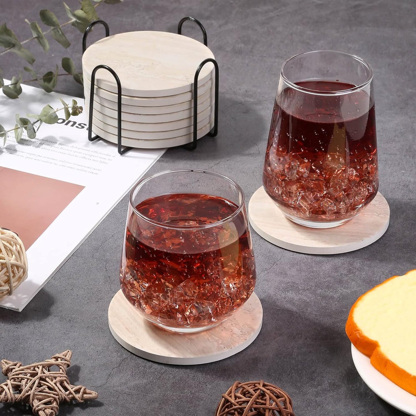 9 Pieces Ceramic Coasters for Coffee Table Absorbent, Billbotk Drink Coasters with Holder, Marble Style Coasters for Wooden Table, Home Decor, Suitable for Kinds of Cups, 4 Inches