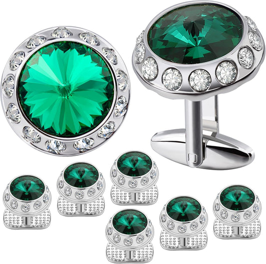 HAWSON Birthstone Tuxedo Studs and Cufflinks Set for Men's Suit Tuxedo Formal Dress Shirt Wedding Business Party Accessories