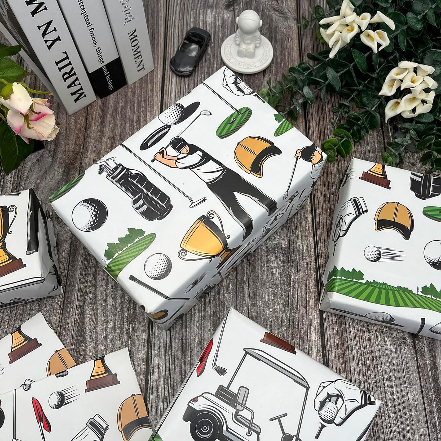 Dtiafu Golf Wrapping Paper - Birthday Wrapping Paper For Men Boys - Gift Wrap For Birthday Baby Shower Holiday - 20 X 28Inch Per Sheets (6 Sheet)