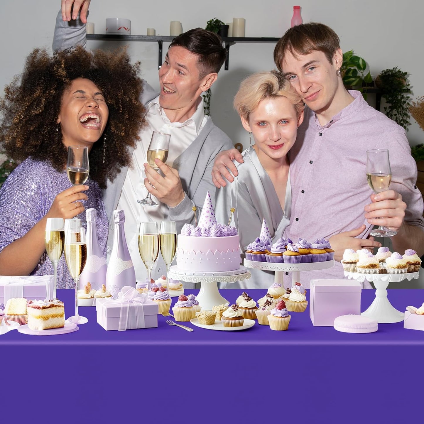 6 Pieces Purple Series Rectangle Tablecloth, 54x72 Solid Color Waterproof & Spillproof Disposable Plastic Table Cover, Durable Party Tablecloth for Dining, Buffet, Picnic, Outdoor Events