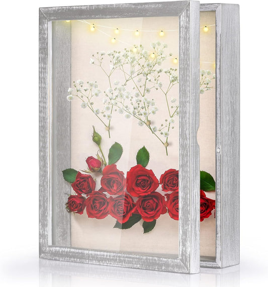 Love-KANKEI Shadow Box Display Case 11x14 Shadow Box Picture Frame with Linen Back Memorabilia Awards Medals Photos Memory Box Gift Rustic Grey
