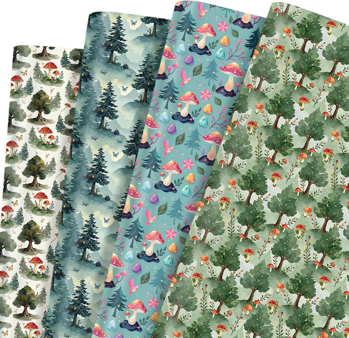 Pineraap Mushroom Wrapping Paper 12 Sheets Forest Woodland Gift Wrap for Nature Lovers,Birthday,Baby Shower,20"×28"