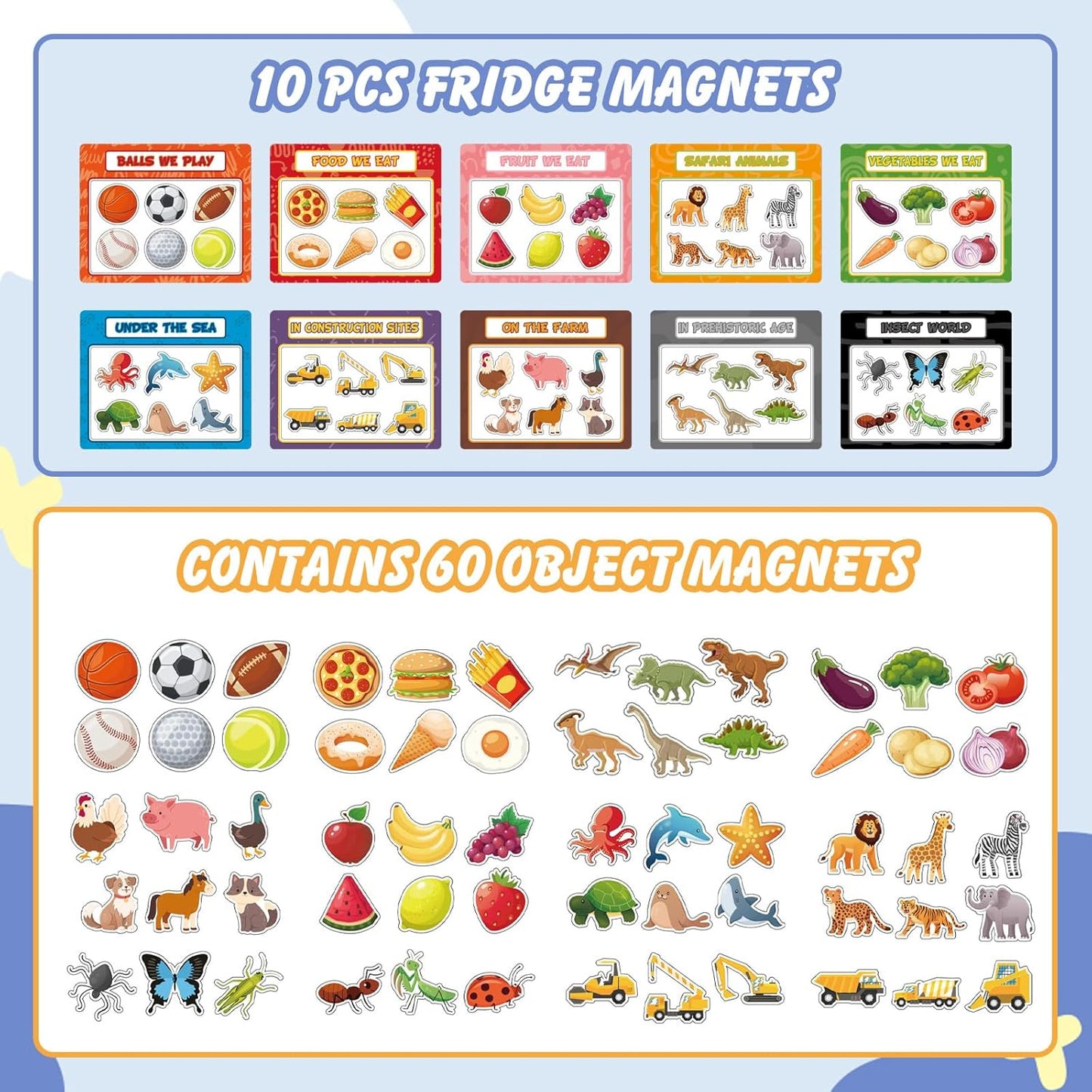 Magnetic Sorting Toys,10Pcs Refrigerator Magnets for Kids, Animals Food Car Magnetic Category Recognition for Kids Learning Fine Motor Skills Boys Girls