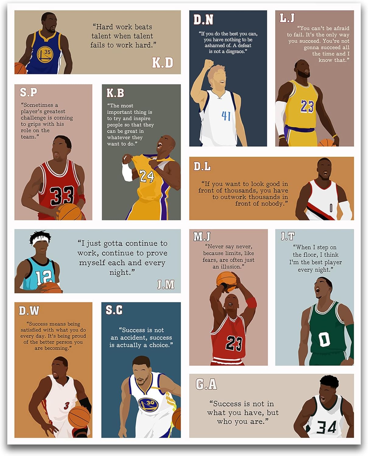 LOLUIS Motivational Basketball Superstar Hand-Drawn Artwork Sport Quote Wall Art Decorations (Unframed 8"x10", Basketball Inspirational)