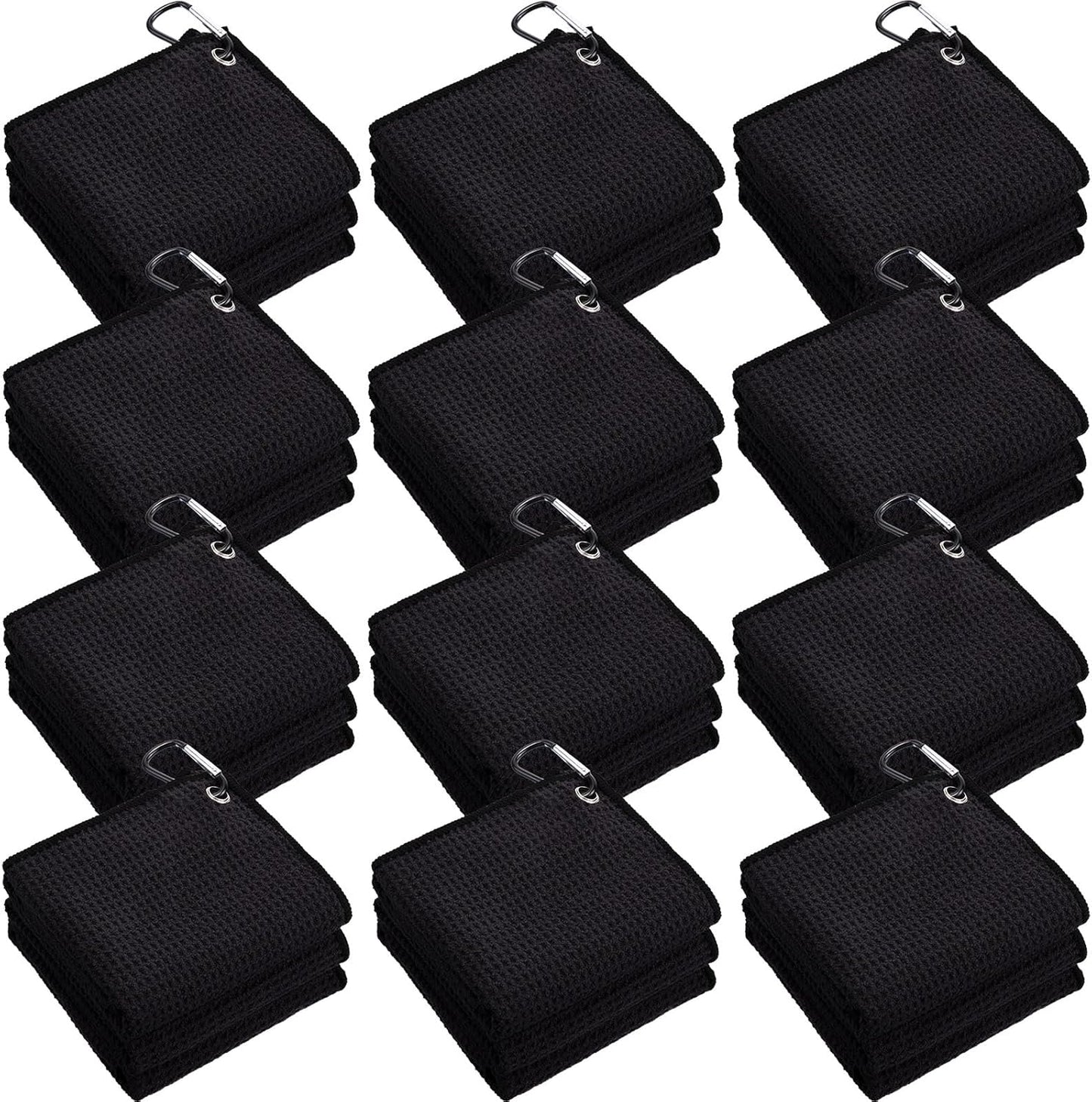 Batiyeer 12 Pcs Golf Towel Bulk for Golf Bags 16'' x 16'' Microfiber Fabric Towel with Clip Waffle Pattern, Fitness, Camping, Hiking, Yoga
