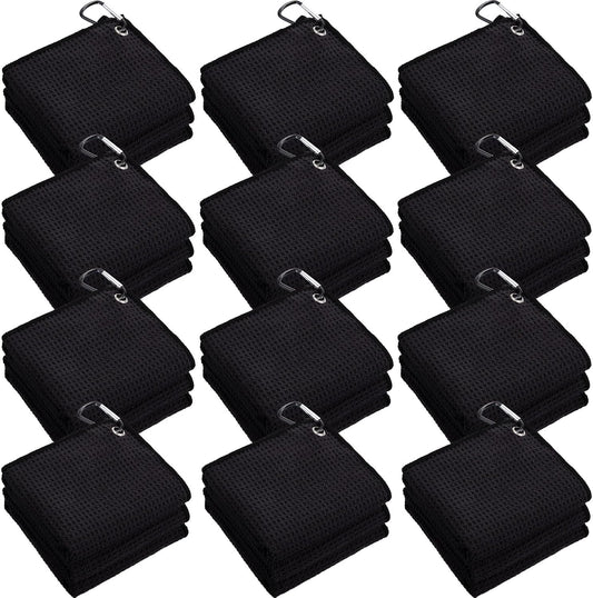 Batiyeer 12 Pcs Golf Towel Bulk for Golf Bags 16'' x 16'' Microfiber Fabric Towel with Clip Waffle Pattern, Fitness, Camping, Hiking, Yoga