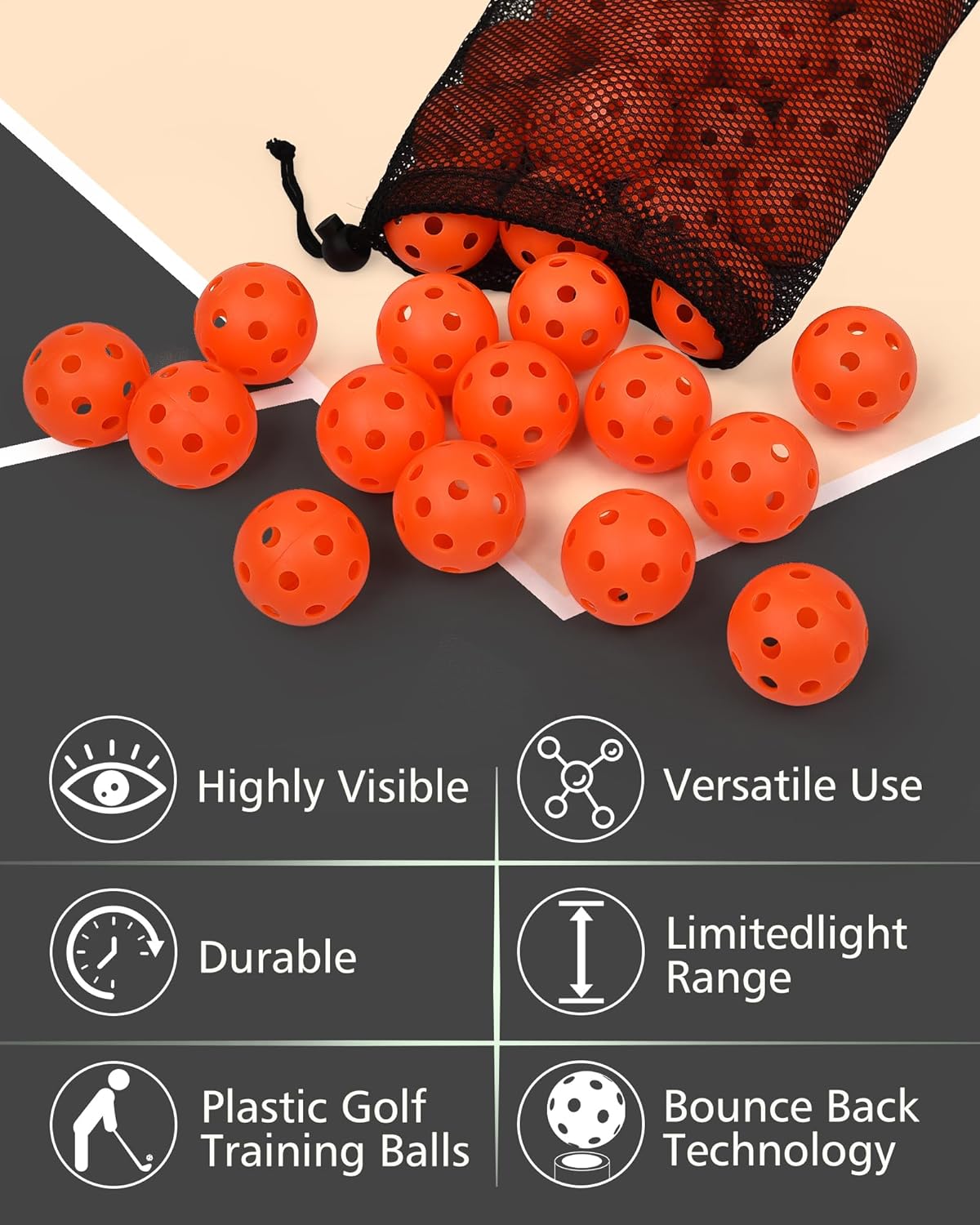 35 Pack Practice Golf Balls Limited Flight Plastic Golf Balls 42mm Practice Golf Balls for Backyard Golf Training Balls for Swing Practice, Airflow Hollow (Multiple Colors)