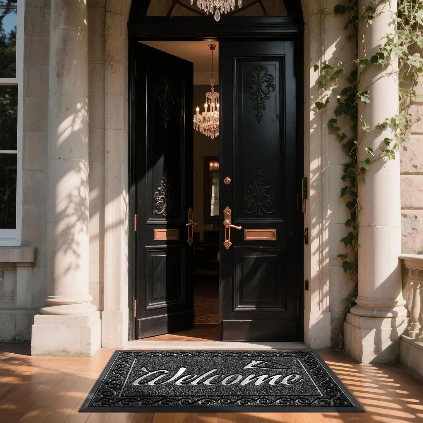 Yimobra Welcome Mat, Heavy Duty Sturdy Door Mats for Home Entrance Outdoor Indoor, Front Doormat for Outside Patio Floor Entry Porch Garage Office, Waterproof, Low Profile, 60 x 36, Black