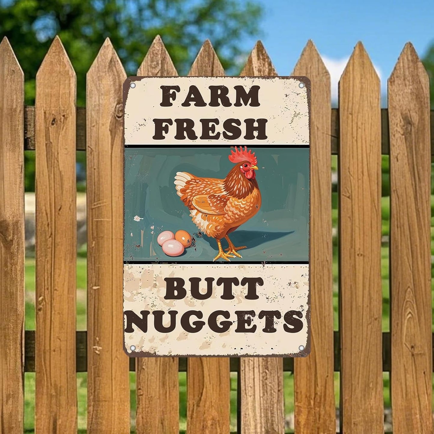 Chicken Coop Sign Farm Fresh Butt Nuggets Tin Sign Plaque Metal Poster 12x8 Inch Wall Decor