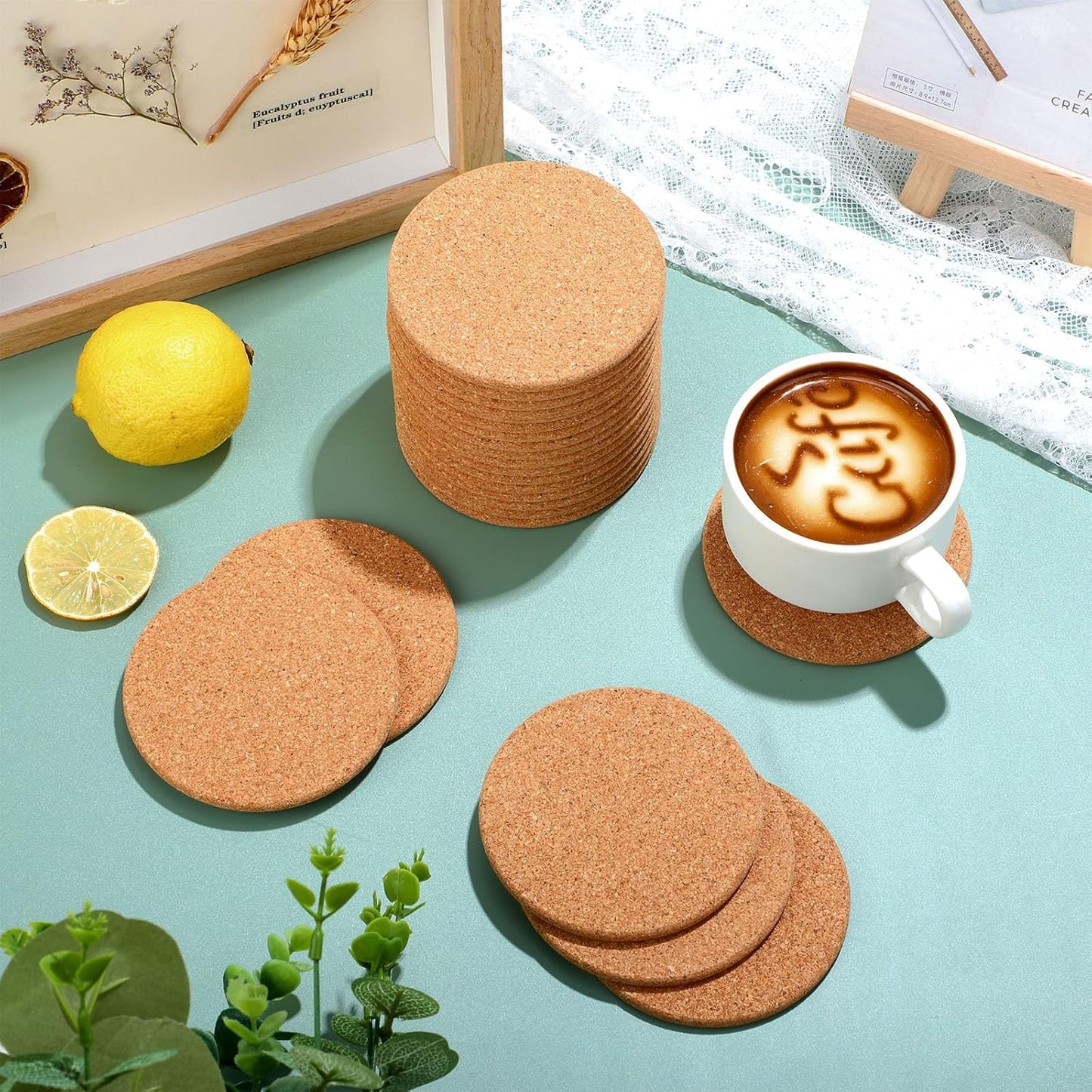 Lallisa 50 Pcs Cork Coasters for Drinks, Thick Absorbent Cork Coasters Bulk, Heat Resistant Plain Cup Mats for Gifts Reusable Circles Cup Pad for Wine Glass, Coffee Mug Crafts