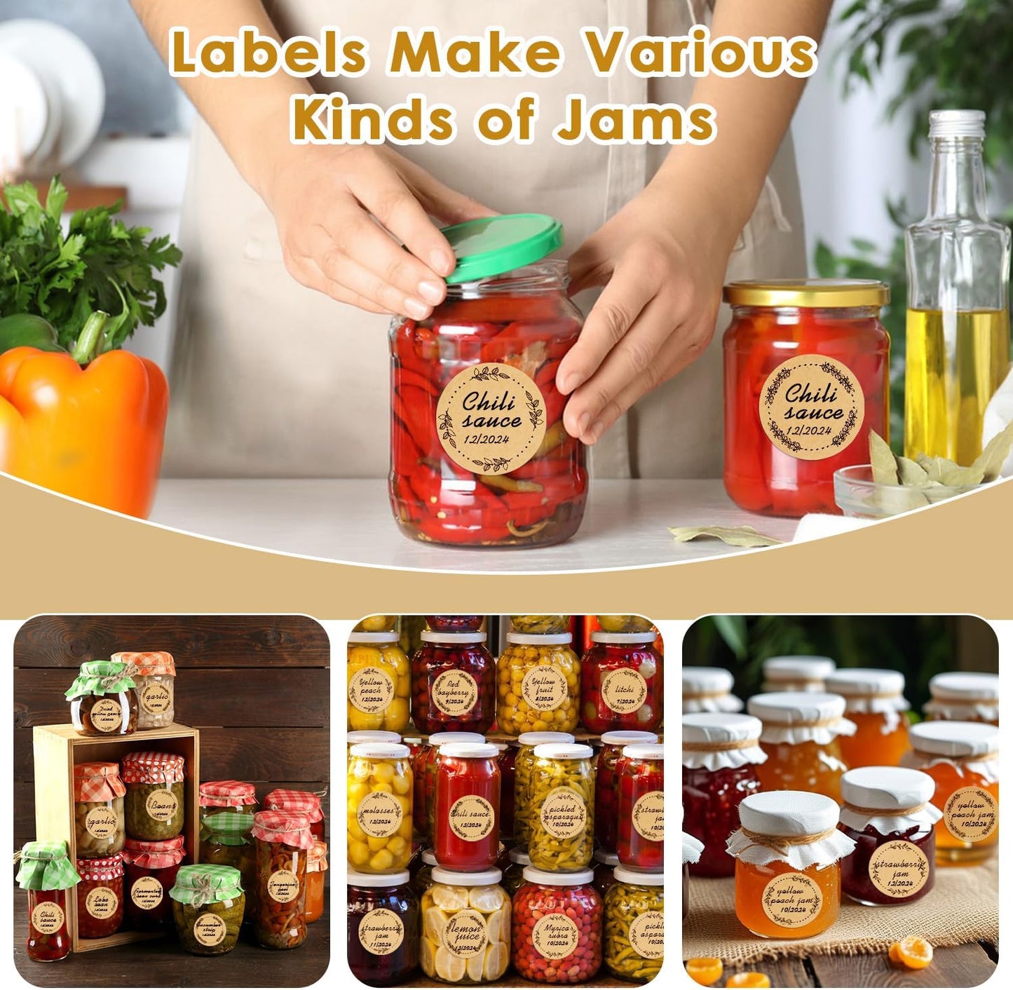 500pcs Canning Stickers Jam and Jelly Jar Labels, Gift Tags 4 Different Wreath Designs, All-Purpose Labels for Mason Jars/Bottle/Name Tags and More(2" Round)