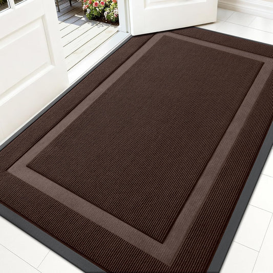 OLANLY Front Door Mat Indoor Outdoor Entrance, Waterproof All-Season, All-Weather Doormat, Sturdy Natural Rubber, Fade Resistant, Low Profile, Easy Clean Patio Porch Entryway Mat, 59x35, Dark Brown