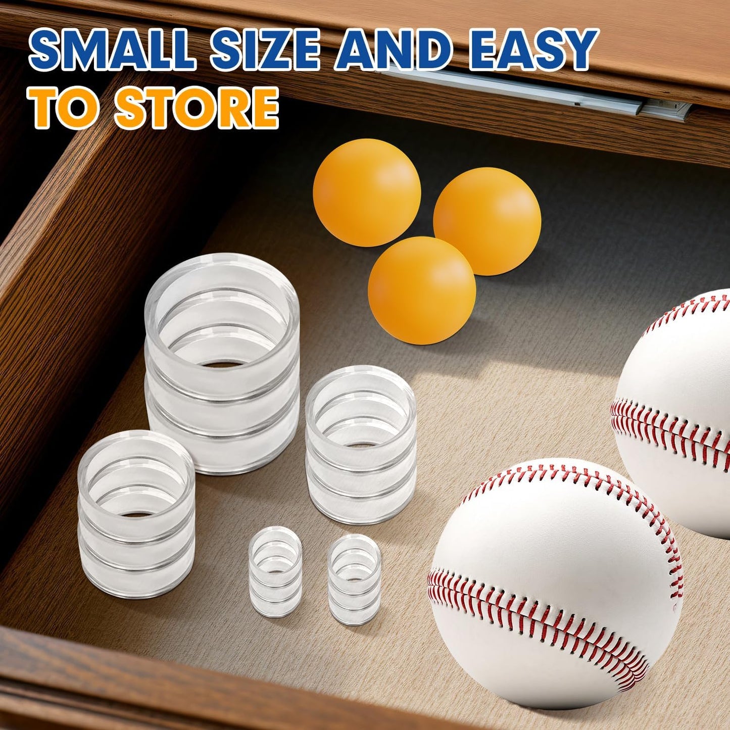 120 Pcs Baseball Holder Ring Stand 0.6/1.22/1.77 Inch Round Acrylic Stands, Small Display Stand Ring Clear Sphere Holder for Small Balls, Baseball, Golf Ball, Crystal Ball, Egg Stand, Marble, Softball