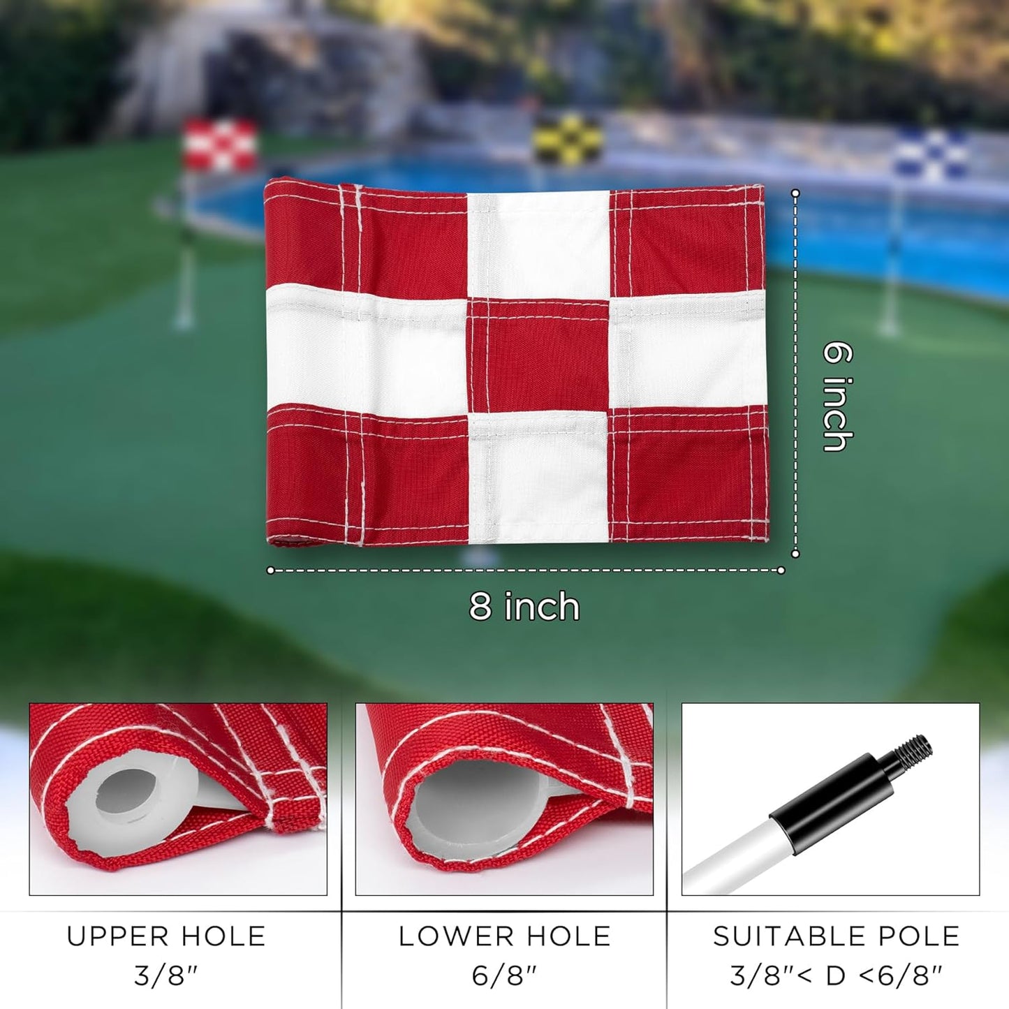 KINGTOP Checkered Golf Flag All 8x6 Inch – 420D Nylon, Tube Inserted – Mini Practice Putting Green Flags for Yard