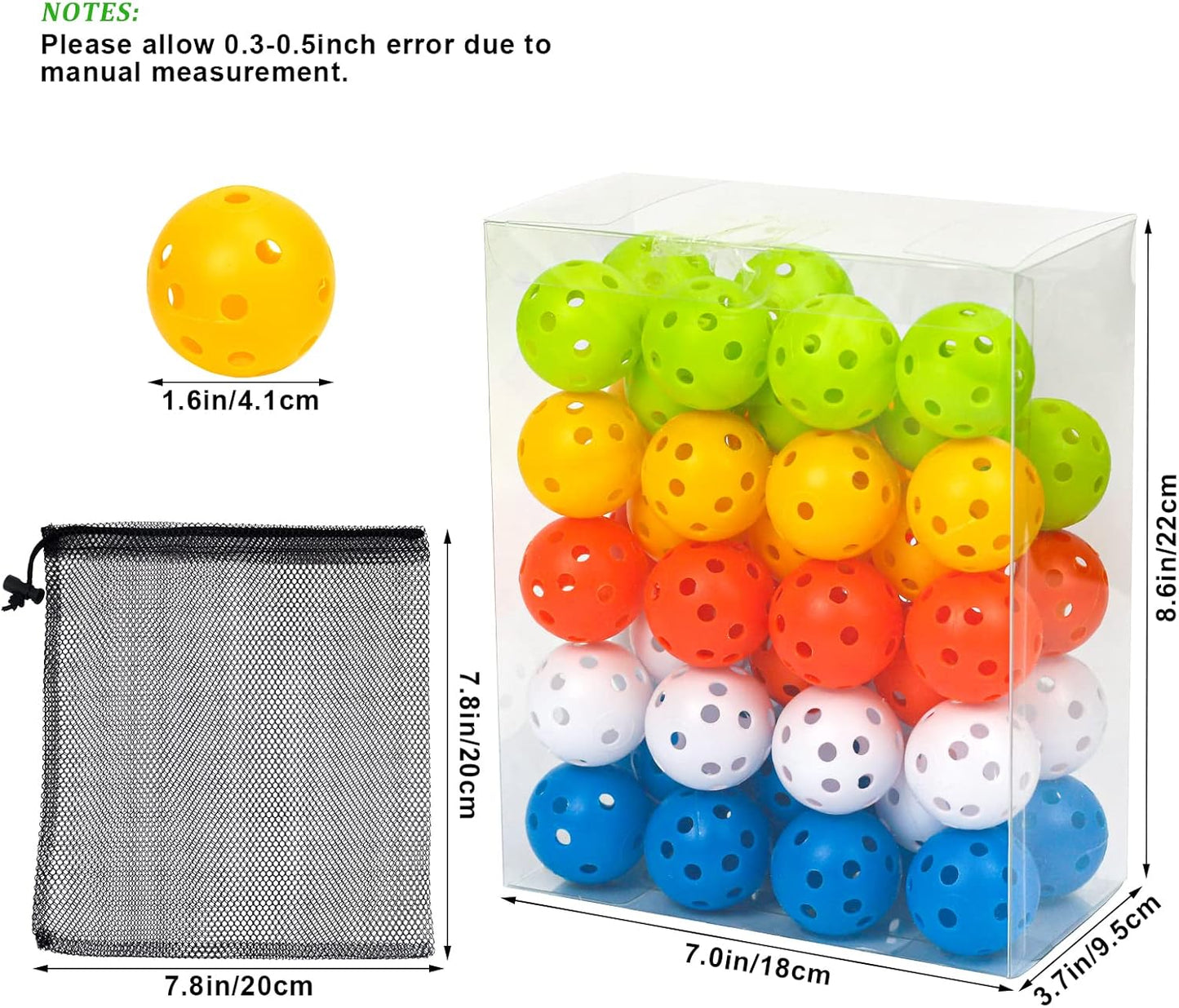 Plastic Golf Balls Practice Limited Flight Golf Training Ball Hollow Swing Practice Indoor Golf Balls with Mesh Drawstring Bag for Backyard Driving Range or Outdoor