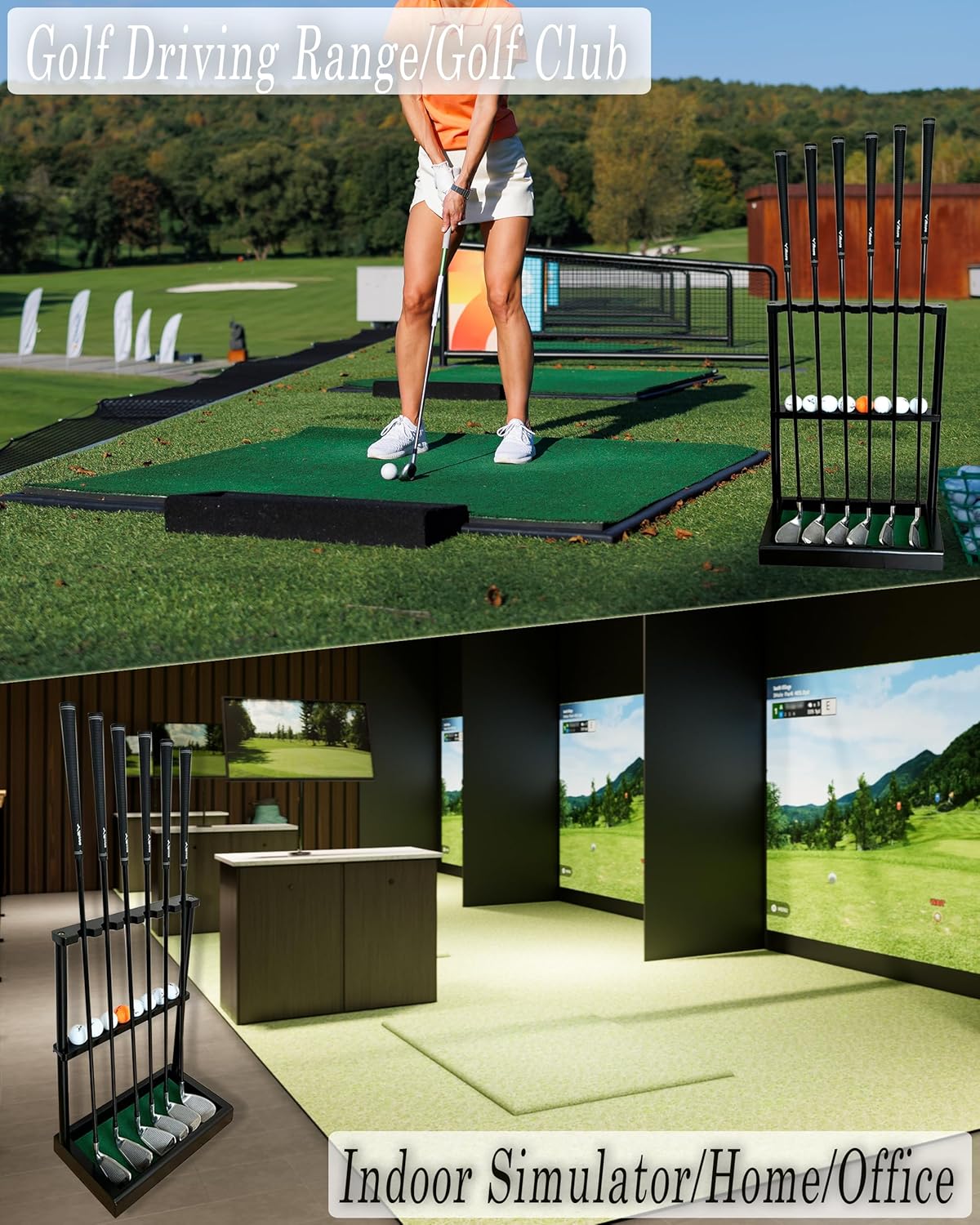 Golf Club Holder Stand, Wooden Golf Putter Stand Floor Display Rack, Golf Club Organizer Hold up to 6 Clubs and Ball Storage, Putter Rack for Indoor Club Simulator or Office