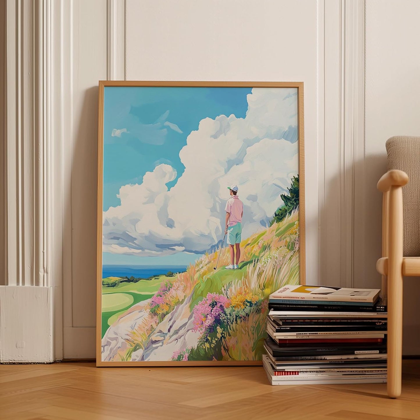 Golf Course Floral Pastel Art Print Posters - Premium Giclee Fine Art Prints - Golf Course Home Decor Posters, Golfer Art Prints for Home and Office Decor - Vintage Aesthetic, Ready to Frame