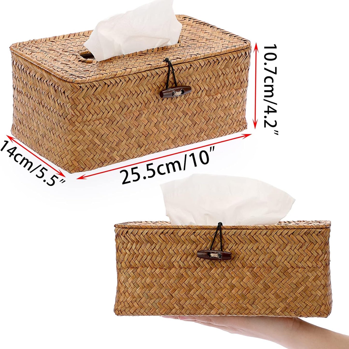 Sumnacon Tissue Box Cover Rectangle Tissue Box Seagrass Tissue Box Holder Woven Tissue Holder Decorative Tissue Cover for Bathroom Tissue Box Cover Rectangular for Home Office Table Caramel
