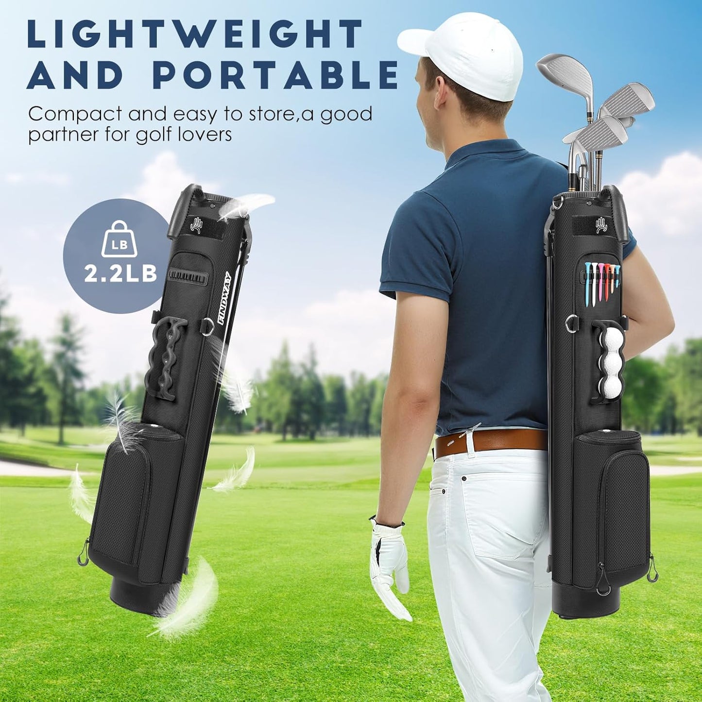 Findway Golf Stand Bag, Par 3 Golf Bag Pitch n Putt Small Golf Bag with Ball Holder and Cooler Bag, Lightweight Golf Carry Bag for Men Women
