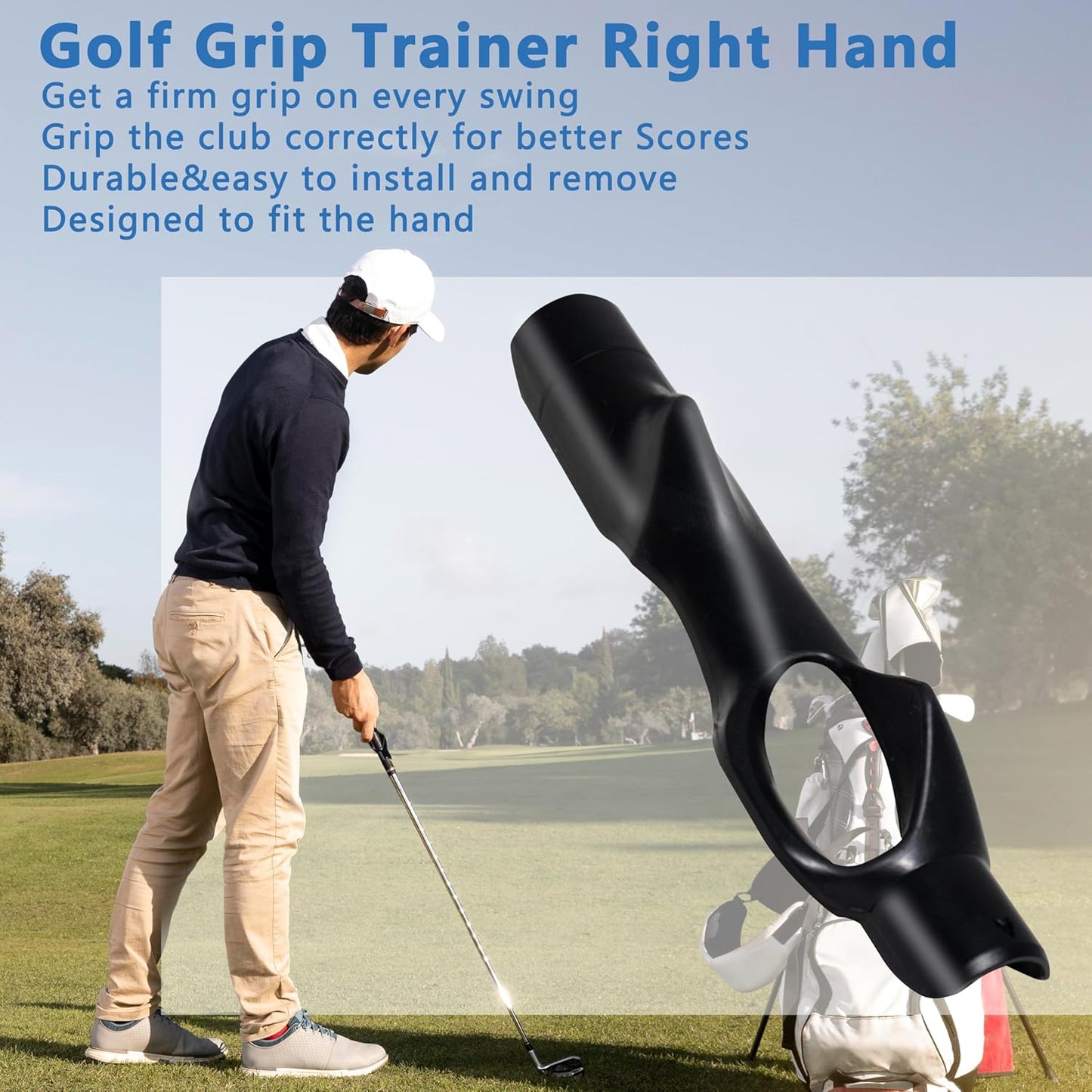 Golf Grip Trainer,Golf Club Grip Trainer Right Hand,Golf Grip Swing Training Aid for Golfer Proper Hand Position,Attaches to Most Golf Handles