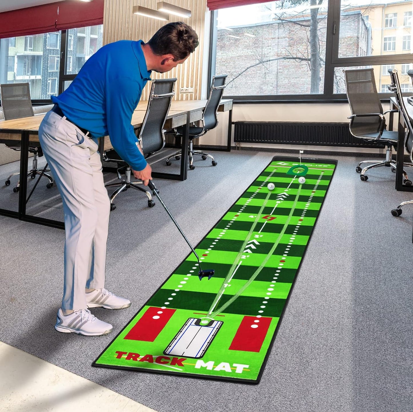 SAPLIZE Golf Putting Mat/Putting Green Mat - Adjustable Slope, Trajectory Tracking & Pong Game Modes | Indoor & Outdoor Use