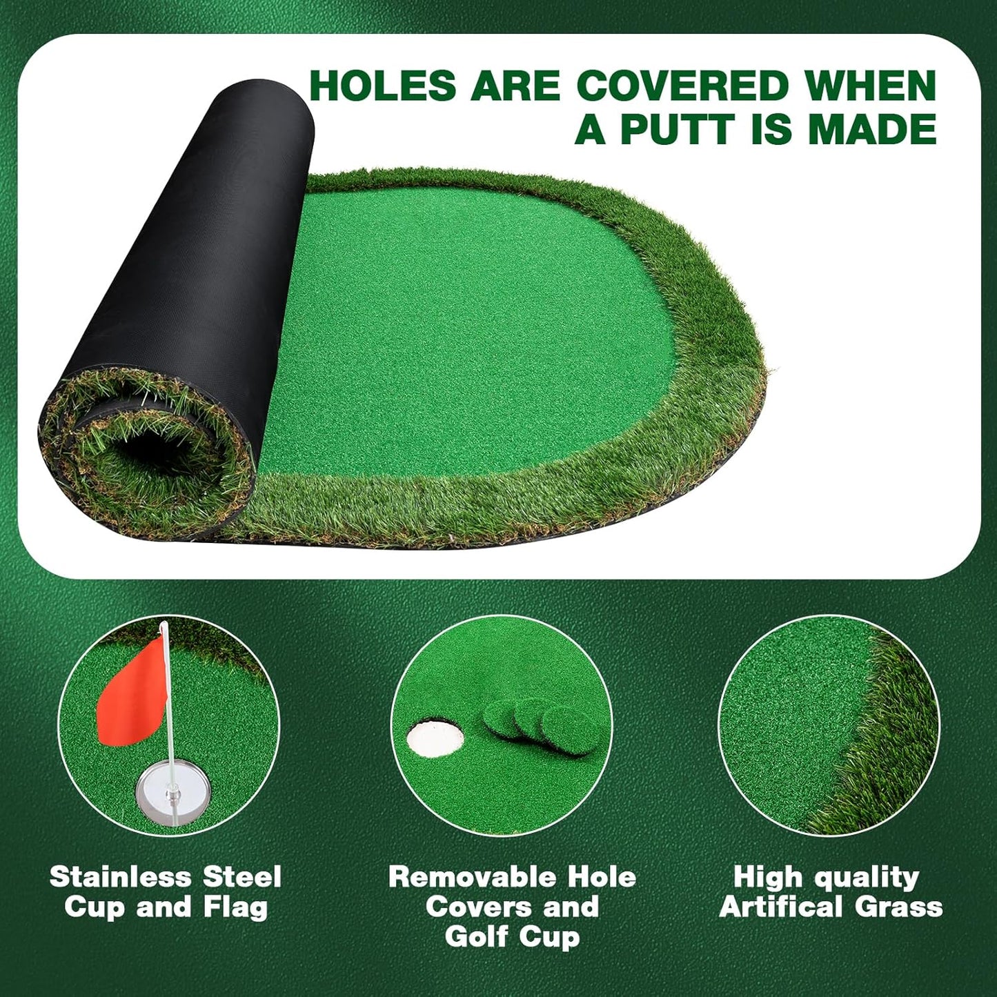 Wekin Golf Putting Green,5x10ft Thickening Professional Large Golf Putting Mat with Realistic Turf for Indoor & Outdoor, Golf Game Practice Equipment